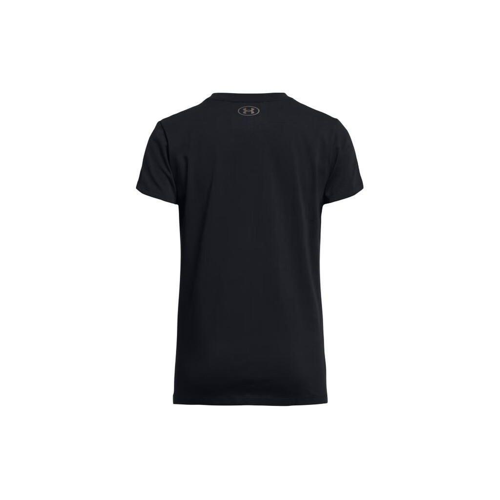 Under Armour Project Rock Johnson Letter Design Training Casual Printed Crew Neck T-Shirt Women T-Shirts Black 1382701-001