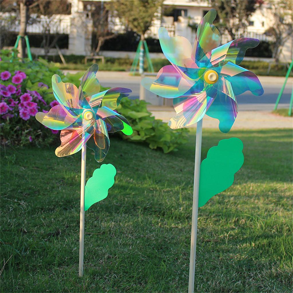 Eye Catching Colorful Reflective Windmill Pinwheels with Stakes for Camping Picnics Garden Decor Kid Parties Decorations
