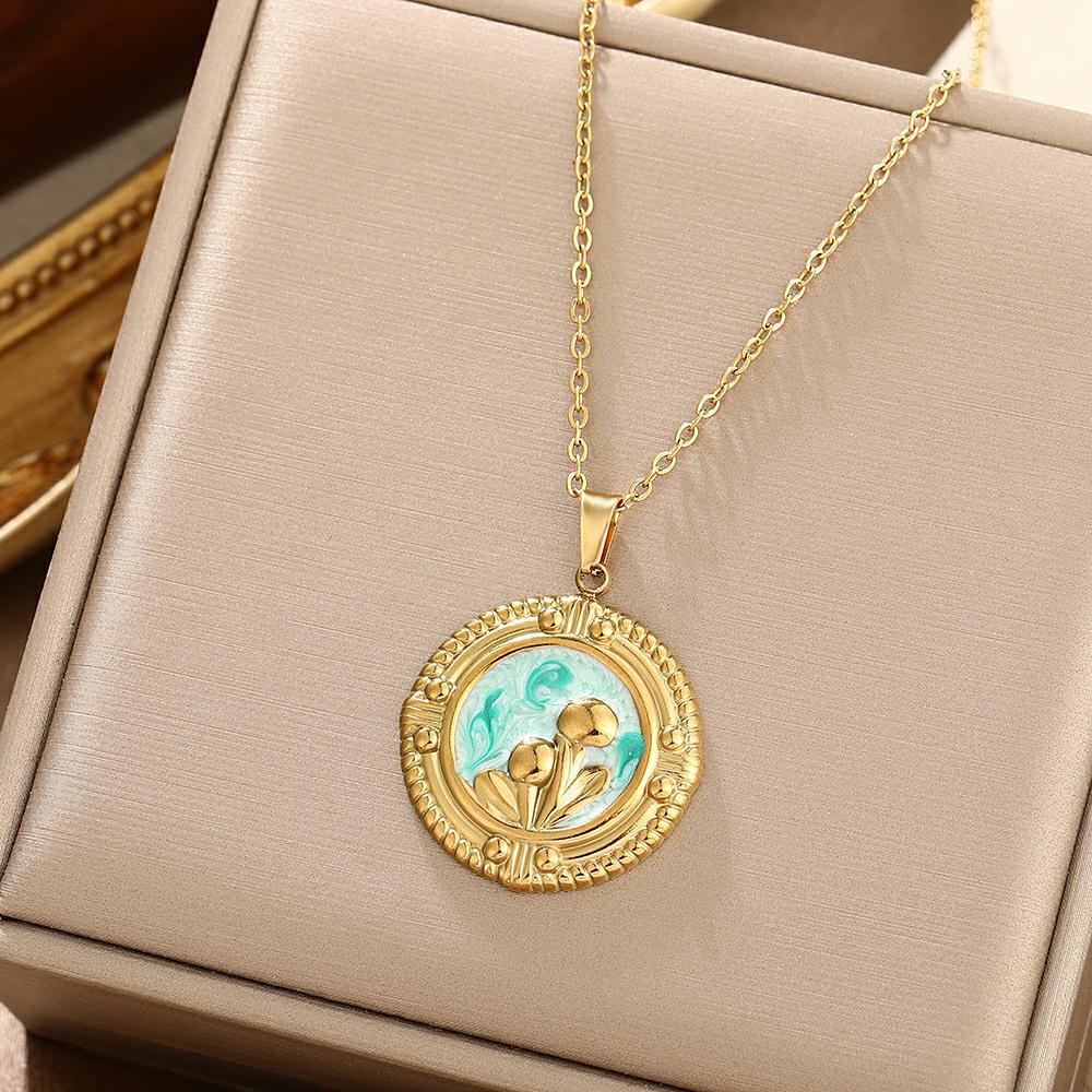 

Stainless Steel Garden Oil Painting Style Pendant Flower Necklace, Niche High-end Feeling Collarbone Chain