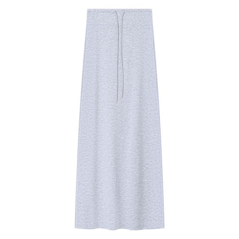 Korean Drawstring Split Skirt Draping Effect A- line Skirt Women's Autumn High Waist All-Matching Straight Skirt Gray Long Skirt