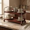 TwoTier Mug Rack Raised Rails Wood and Steel Cup Organizer Wooden Countertop Shelf