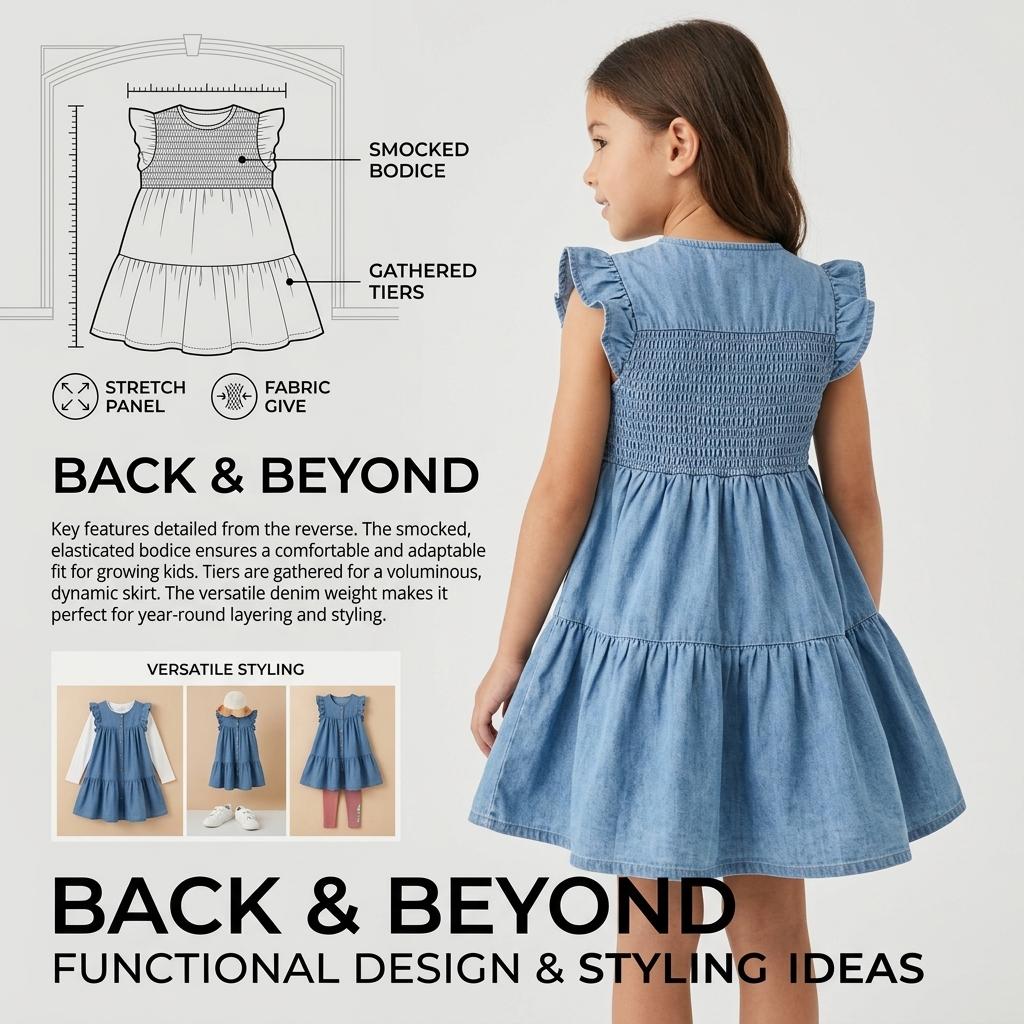 Short-Sleeved Denim Dress Summer Children'S Dress With Appliqué Embroidery Cartoon Fashion Lace Sleeves Children'S Dress
