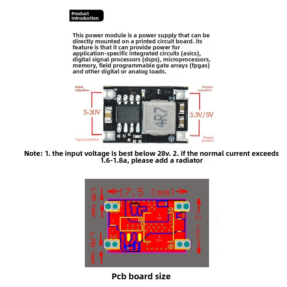3A DC-DC Buck Converter - Converts 30V/24V/9V/12V To 5V & 3.3V Fixed Output Step-Down Power Module Stable Output & Compact Size