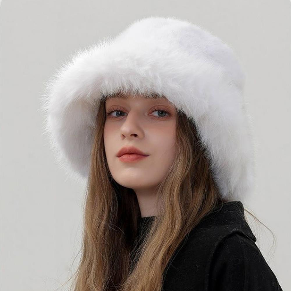 Fluffy Fur Bucket Hat For Women Plush Fisherman Hats Warm Women'S Winter Hat Thicken Cold Snowy Day Panama Cap Mongolia Caps