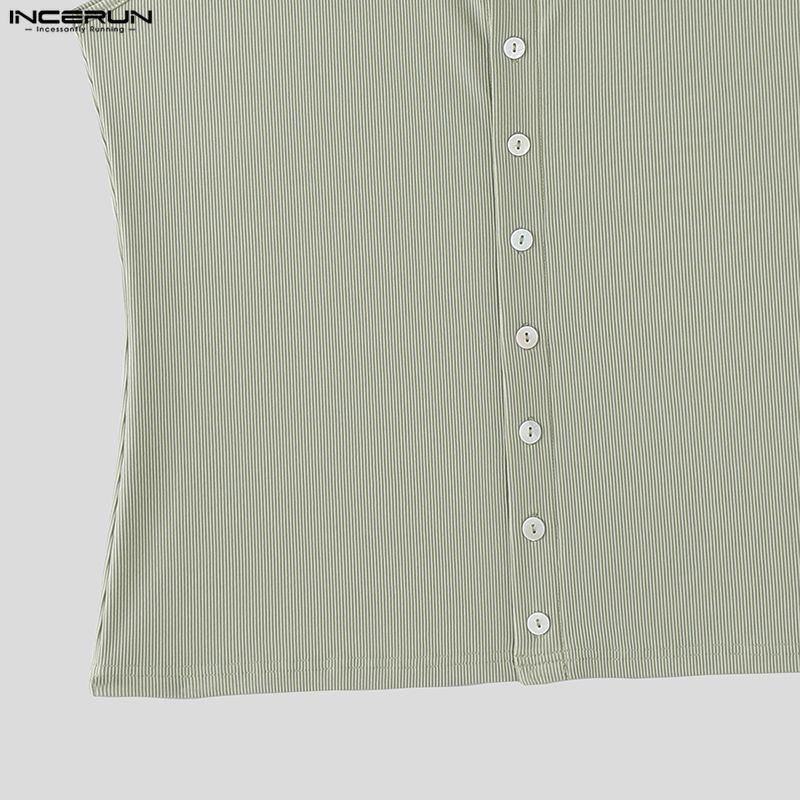 INCERUN Summer Men V Neck Sleeveless Ribbed Casual Loose Tank Tops