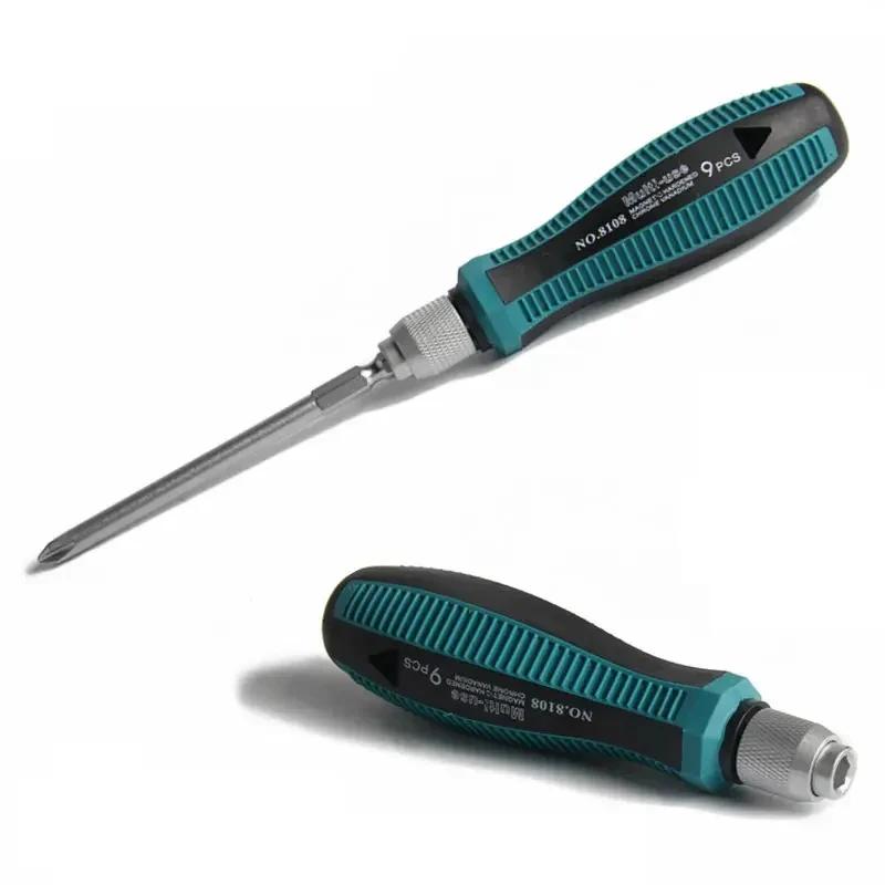 9Pcs/set Precision Screwdriver Set 1/4"/6.35mm Slotted Bits With Magnetic Multitool Home Appliances Repair Hand Tools