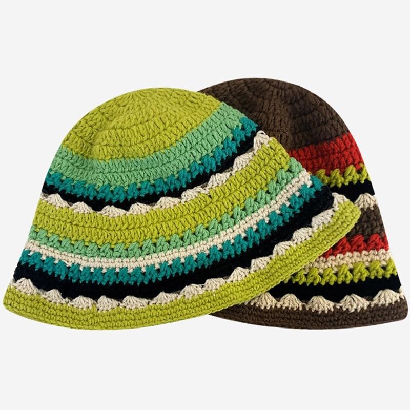 Knit Bucket Hat for Woman Breathable Multiple Color Weaving Wide Brim Bucket Hat Adult Teens Summer Fisherman Cap
