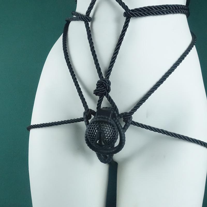 Men's Full Body Bondage Kit with Rope, Chastity Lock, and Pot Lid for Cross-Dressers - Erotic Outdoor Training Supplies