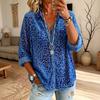 Women's Leopard Print Korean Shirt with Long Sleeve Lapel Collar, Double Pockets, Loose Fit Casual Fall Winter Top