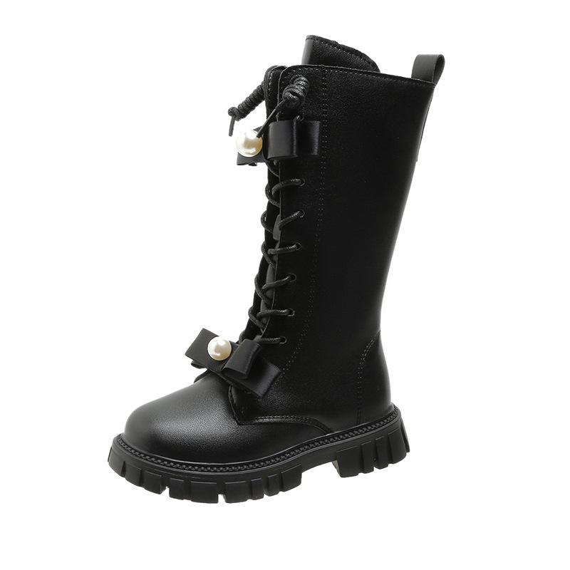 Girls Leather Boots Medium and High Boots Autumn and Winter New Children's Boots Knight Boots Fashion Baby Leather Boots