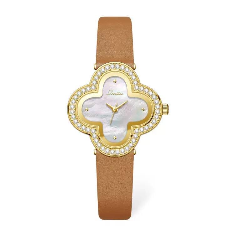 9758 Vierblättriges Kleeblatt Stahlarmband Uhrenarmband Damenuhr