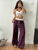 Loose Relaxed Fit Straight Cut Pinstripe Patchwork High Waist Draped Casual Athletic Pants