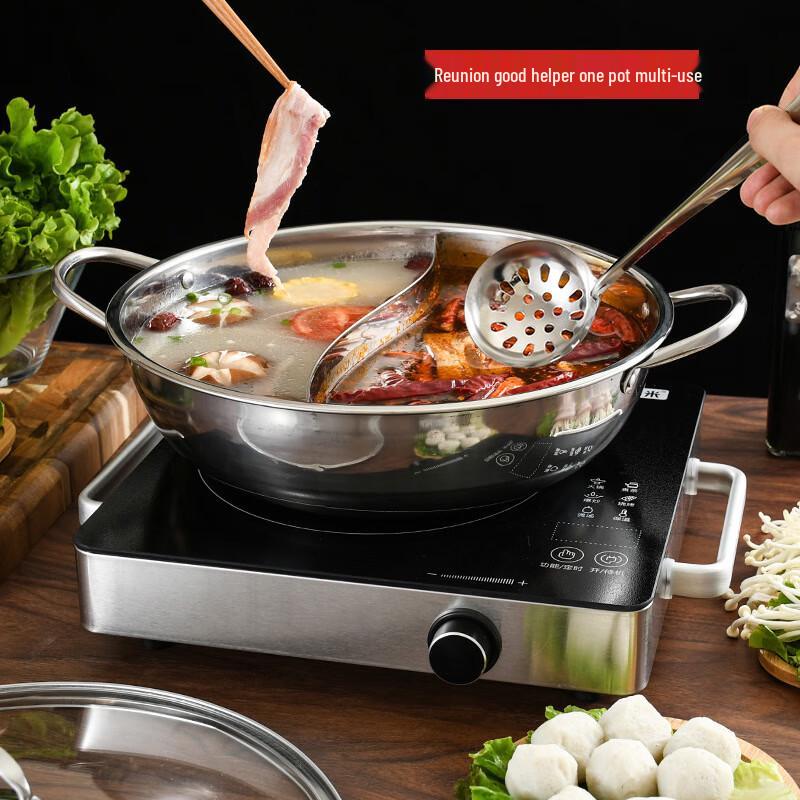 34cm 201 Stainless Steel Divided Hot Pot with Lid