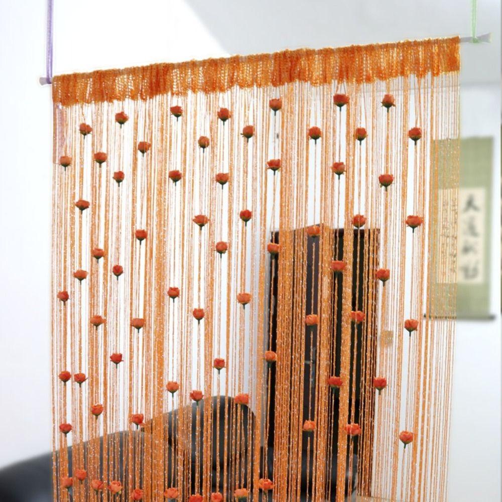 Window Treatment Shiny Rose Flower String Curtain Solid Color Room Divider Door Curtain 1*2M Tassel Window Curtain Home Decor