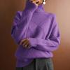 Women's Turtleneck Knit Pullover Sweater, Loose Fit Color Knit Top for Work