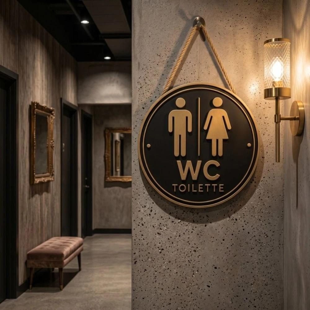 Round 2D Flat Sign Door Hanging Toilet Decoration Art Decoration German Toilet Sign Guiding Signs