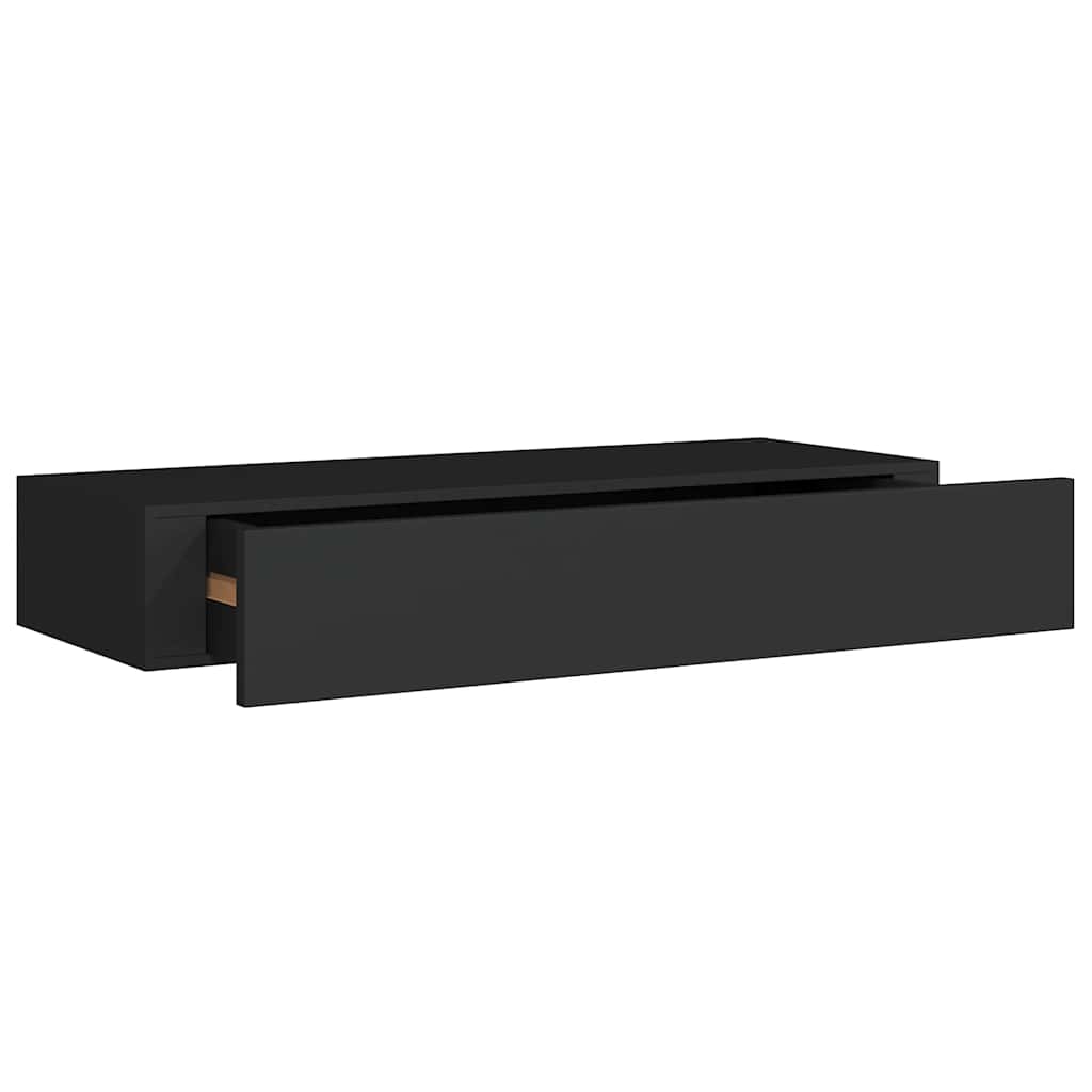 Vidaxl Wall Shelves with Drawer, 2 Pcs, Black, 60X23.5X10 Cm, Mdf