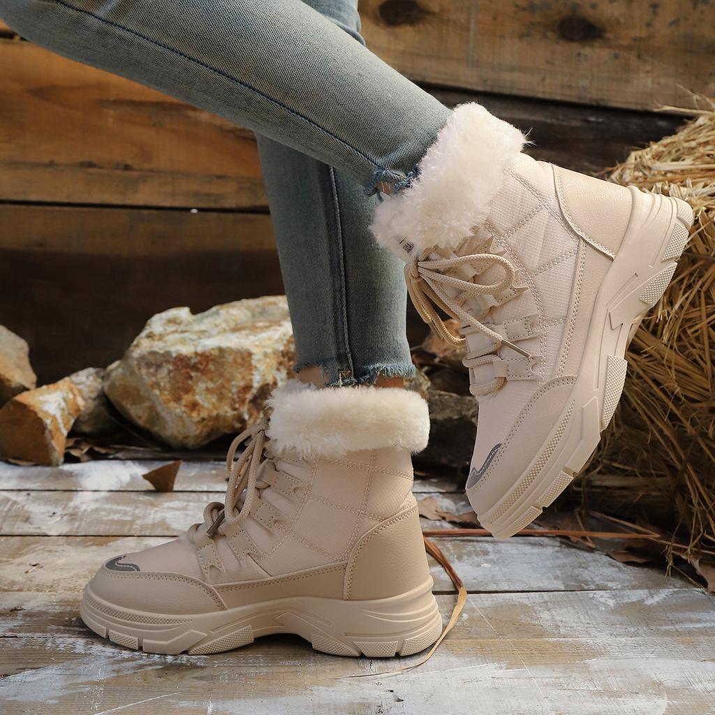 Women's soft elastic winter warm cold padded snow boots non-slip wear-resistant outdoor casual sneakers high-top cotton boots
