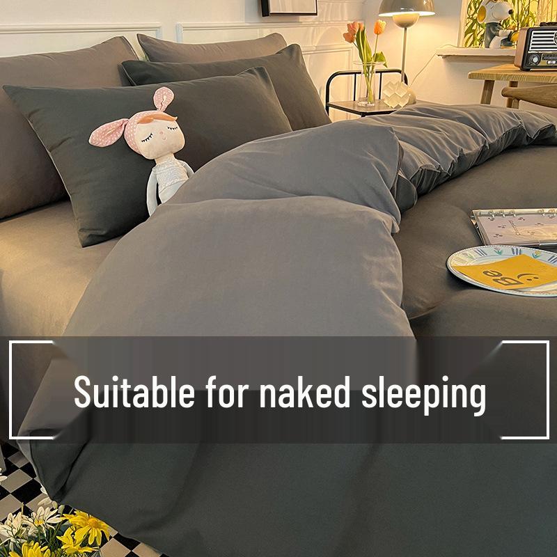 Brushed Cotton Four-Piece Bedding Set: Sheet & Duvet Cover for Student Dorm Single Bed