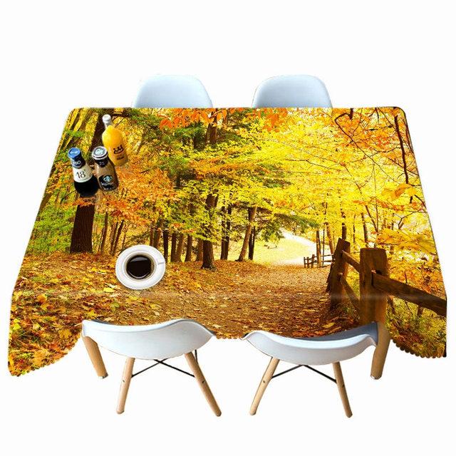Maple Leaf Landscape Sunset Forest Tablecloth Dustproof Thicken Cotton Rectangular Round Table Cloth For Wedding Picnic Party