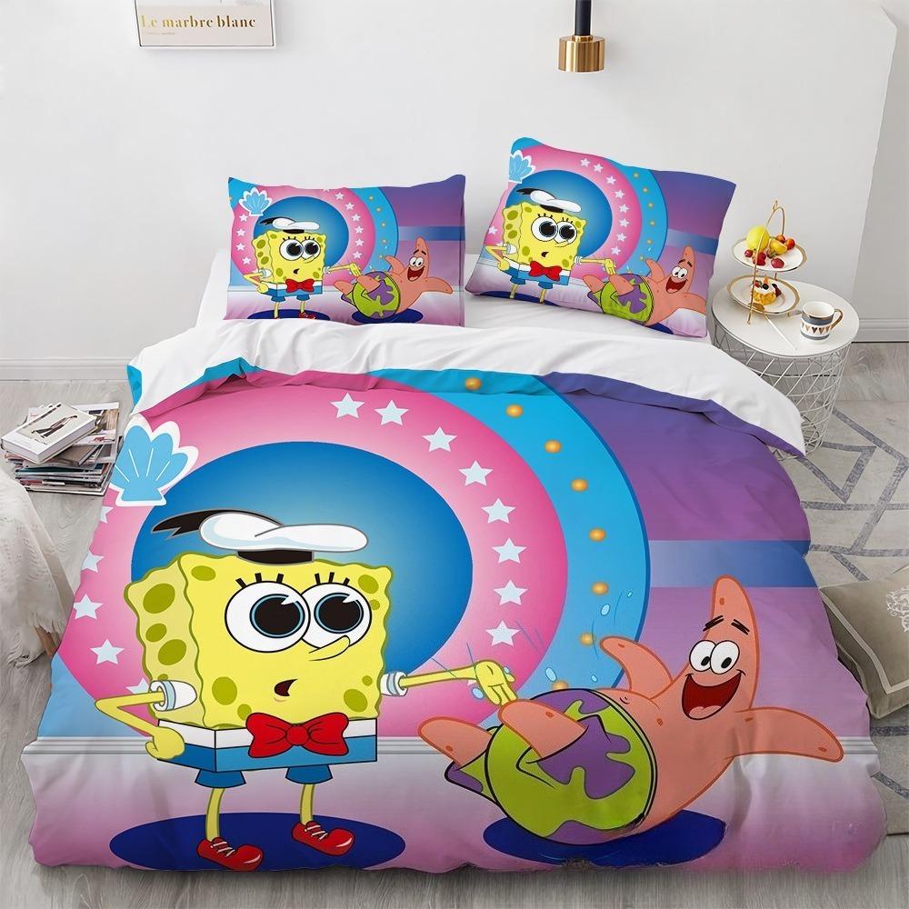 Sponge yellow baby Duvet Cover Set 2pcs,Cartoon Quilt Cover set and Pillowcase 75*50cm with Zipper Closure for Children And Girl