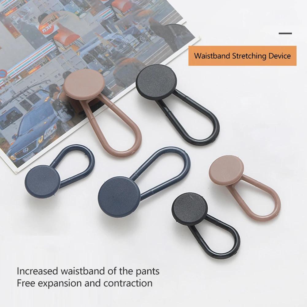 Household DIY Adjustable Pants Button No-Sew Waist Expanding Buckle Retractable Button In Khaki/Blue/Black