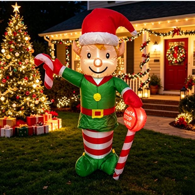 Glowing Christmas Inflatable Candy Cane Elf Decoration BS UK