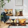 4 Pezzi Copricuscini in Denim Retrò Stampati su un Lato 45CM Federa Cuscino Decorativo per Divano Stanza di Casa