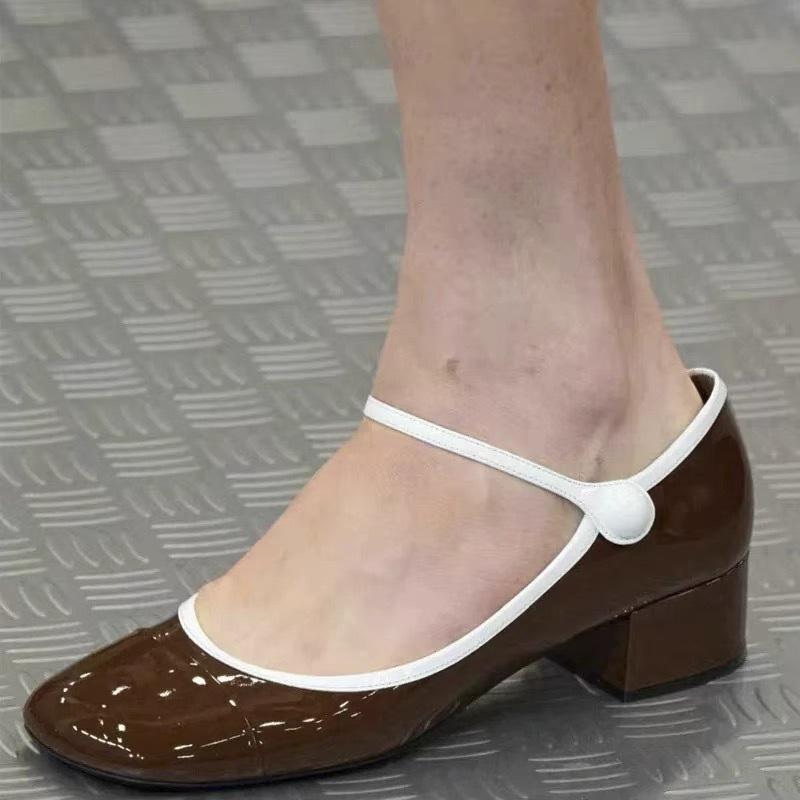 Genuine leather new French retro thick heel with Mary Jane shoes women's shallow mouth jk single shoes small leather shoes