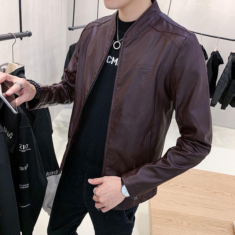 

2025 Мужская приталенная кожаная куртка в стиле ретро со стойкой из ПУ M (90-120 kg)