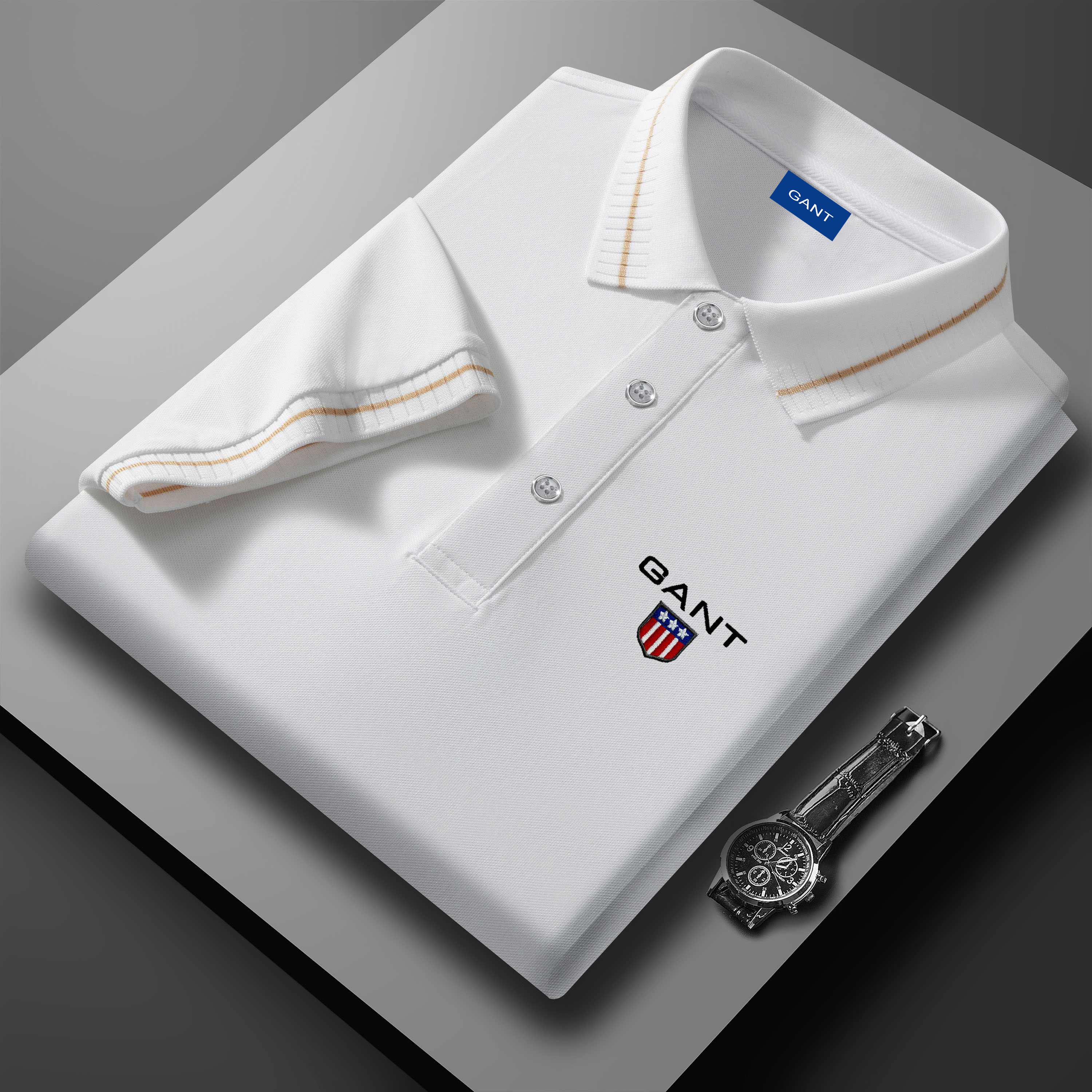 

Gant Нова літня 2025 р. Спортивна повсякденна футболка з лацканами з вишивкою, яка відводить вологу та піт, сорочка поло L білий