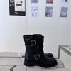 2025 autumn and winter round head thick heel short boots versatile and thin sleeve locomotive boots belt buckle cowboy boots