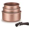 Set of 3 Saucepans - All Hobs Including Induction - ARTHUR MARTIN - AM2366 - Ø 16, 18 and 20 Cm + 1 Removable Handle - Terracotta