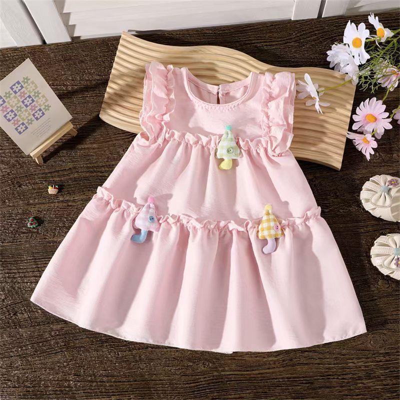 Spring Pink Ruffle Princess Dress For Baby Girls 1-3 Years Old Sweet Long Sleeve Party Gown Toddler Clothing 80cm розовый