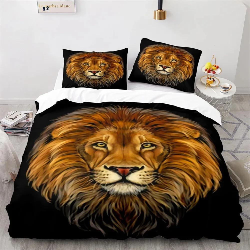 Lion Duvet Cover Set 3D Print Wild Animals with Glasses King Queen Size for Adults Teens Bedding Set Polyester Comforter Cover