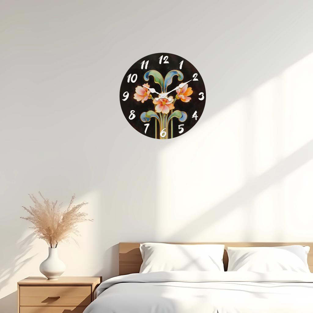 High-Quality Floral High-Quality Pattern High-Quality Wooden High-Quality Wall High-Quality Clock, 10-16Inch High-Quality Silent High-Quality Wall