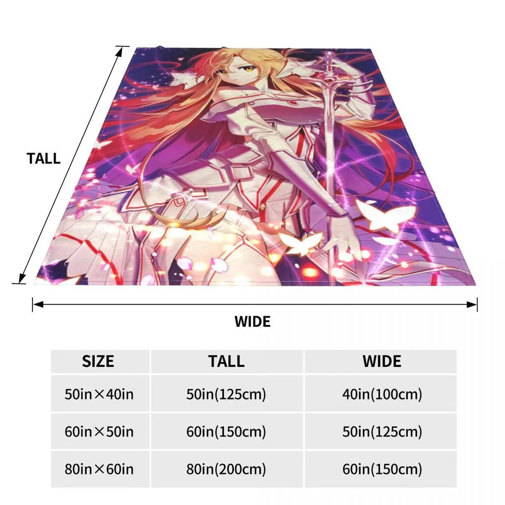 Asuna Yuuki Fleece Blanket Sword Art Online Anime Funny Throw Blanket for Sofa Bedding Lounge 150*125cm Quilt