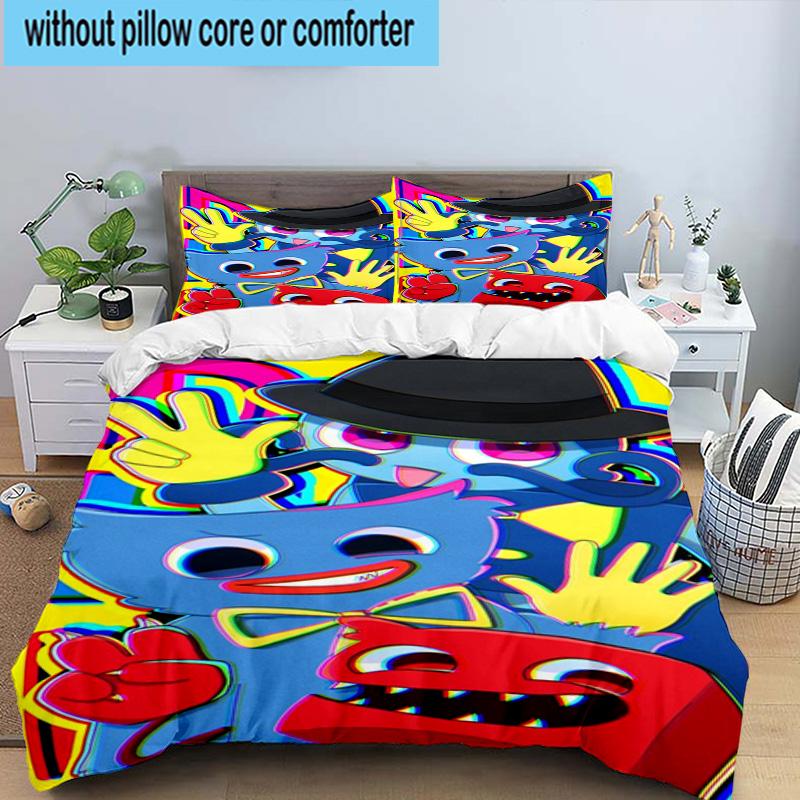 Blue Monster Huggy Family 3pcs Bedding,Including 1pc Duvet Cover And 2pcs Pillowcases Perfect for Christmas,Ideal for Bedroom, Dormitory