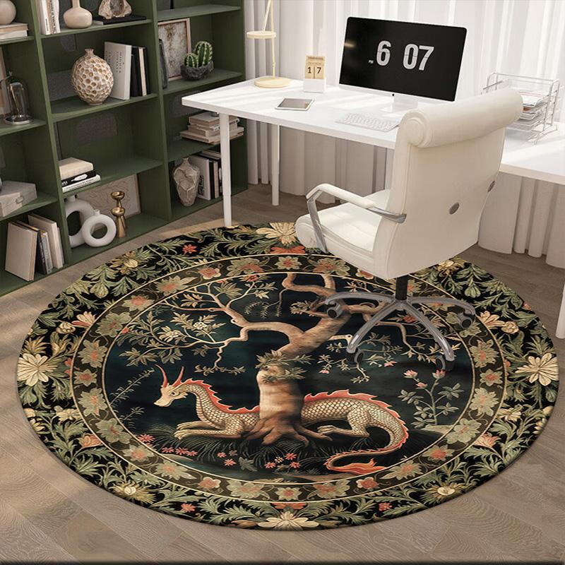 1pc Medieval Gothic Fantasy Dragon Round Carpet Painted Printed Circular Carpet, Home Door Mat, Outdoor Travel Protection Carpet