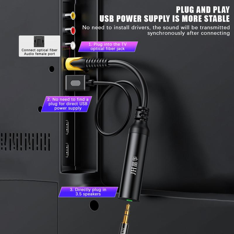 3.5Mm To Spdif Converter Analog To Digital Sound Adapter For Enhances Sound Optical Output 3.5Mm To Optical Cable For Tv