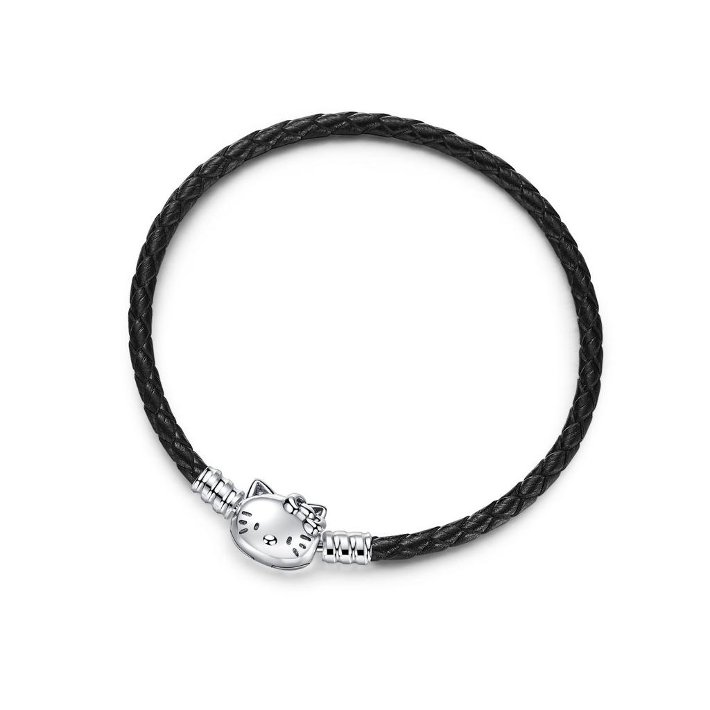  925 Silver Hello Kitty Leather Bracelet Women Femme Bear Snake Jewelry Gift Accessories Bangle