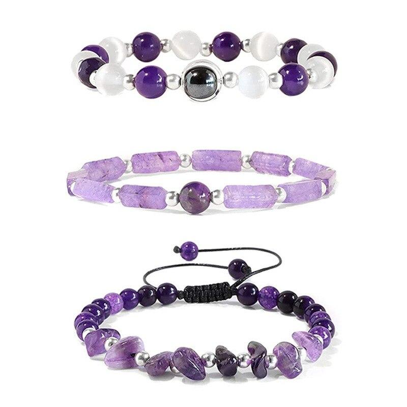 3pcs/Set Body-Purifying Amethyst Bracelet for Weight Loss, Yoga, and Meditation - Healing Stone Zircon for Women and Men