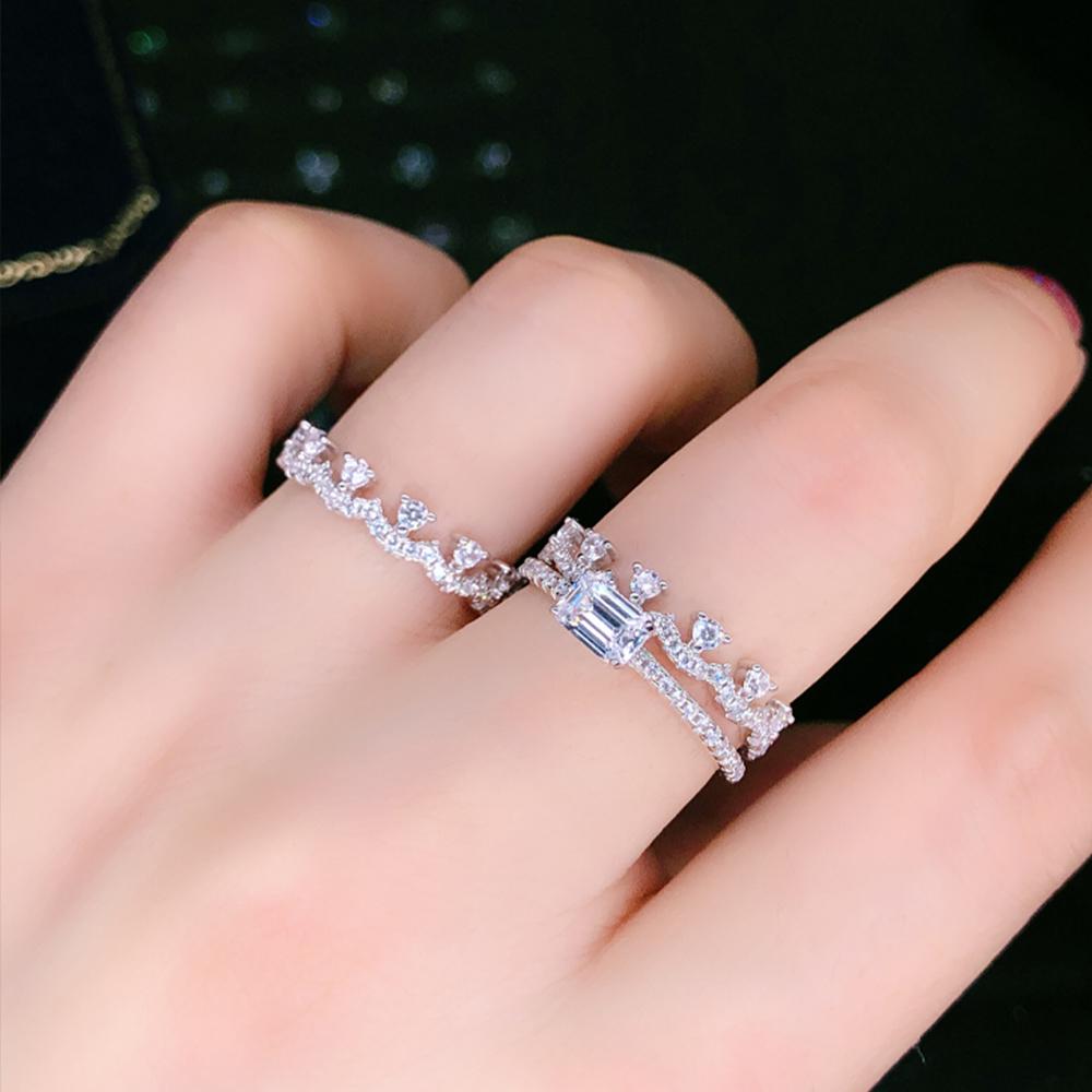 4x6mm Emerald Cut Moissanite Ring Set for Women CopperSparkling Stackable Row Ring Party Wedding Bands Jewelry