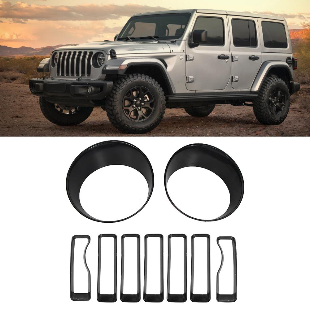 Headlight Cover Front Grille Inserts Trim Fit for Jeep Wrangler JL 20182019