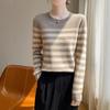 Women's Striped Crew Neck Wool Sweater - Autumn/Winter Loose-Fit Cashmere Knit