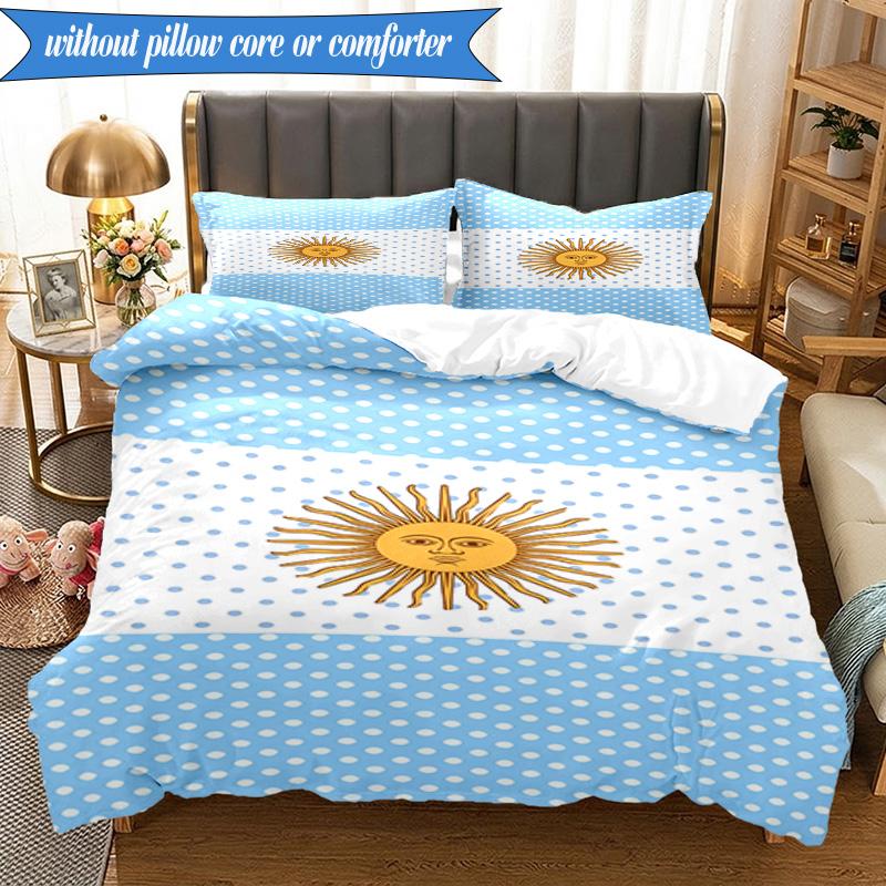 3PCS Argentina Flag Design Bedding Set 2D Printing (Includes 1 Duvet Cover + 2 Pillowcases Coreless), Bedroom decor,Fan Gift
