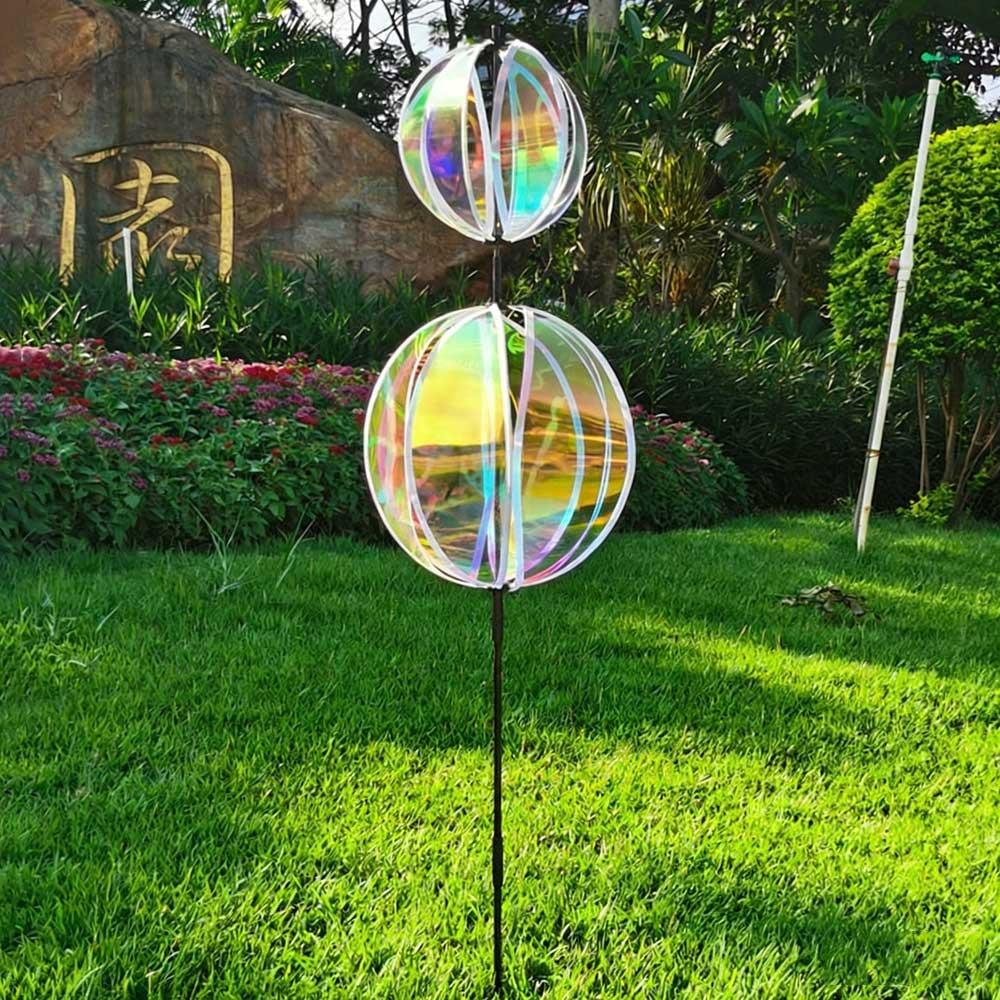 Sprankelende Streep Tuinpaal Regenboogkleur Kleurrijke Folie Buitenmolens Draaiende Bal Reflecterende Folie Tuinkunst