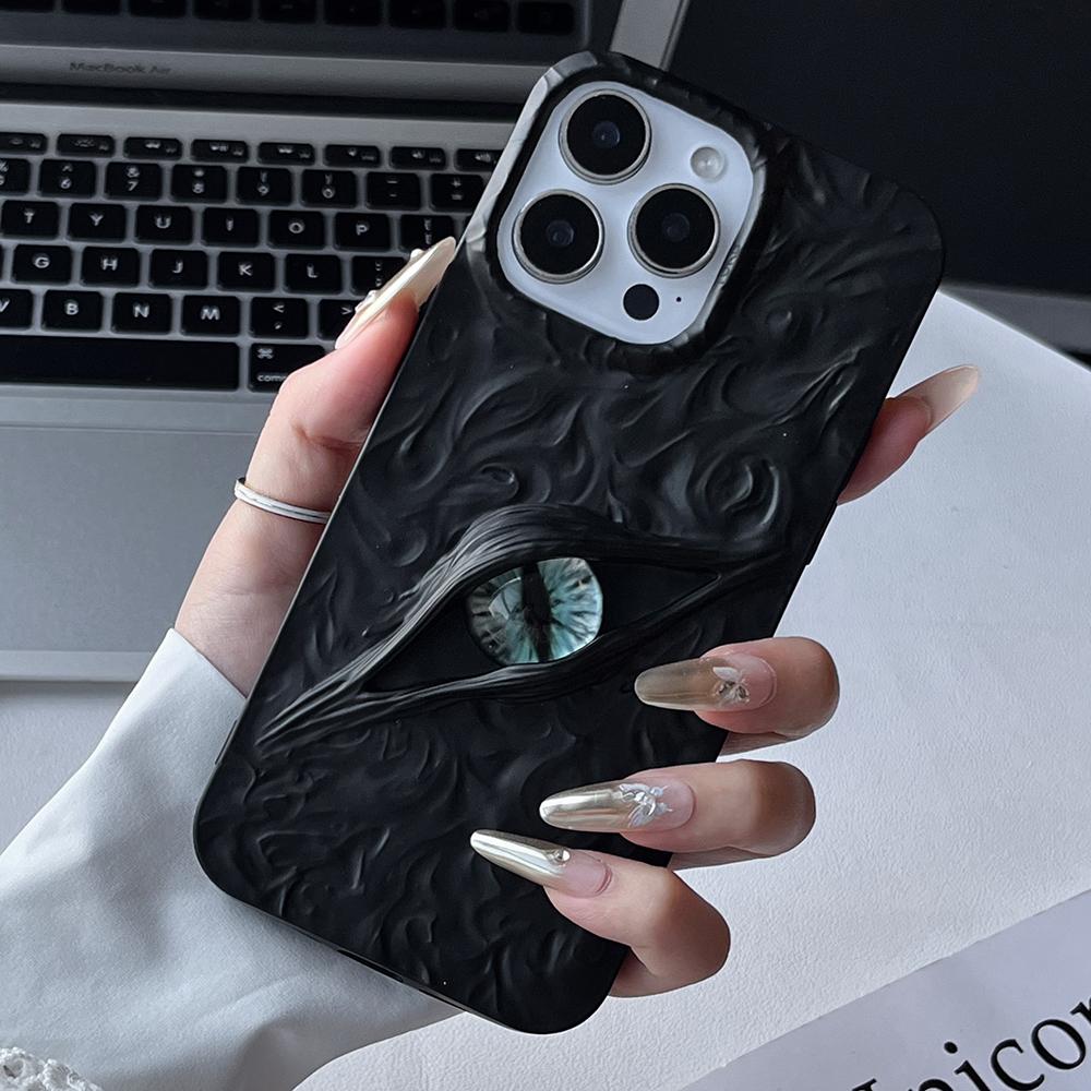 Coole Orange 3D Böse Augen Handyhülle Für iPhone 17 Air 16 15 14 13 12 11 17 Pro Max Matt Stoßfest Weiche TPU Hülle