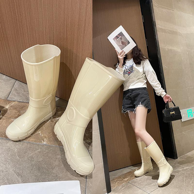 New High Tube Fashion Rain Shoes Women's Long Tube Non-slip Thick Sole Outdoor Garden Waterproof Glue Shoes Women's Boots Water Boots
