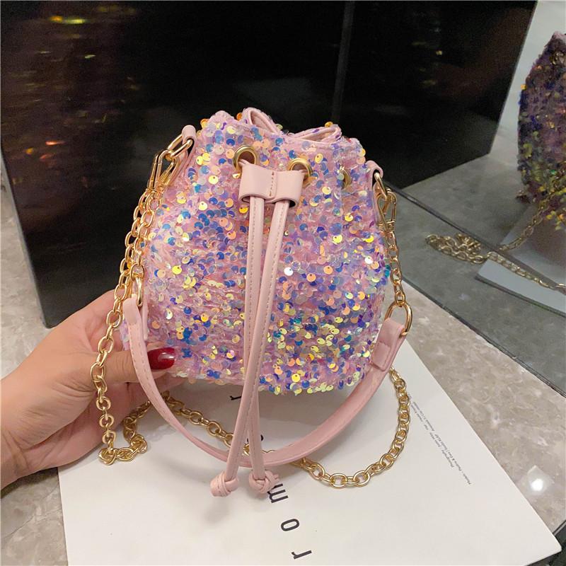 Ladies Luxury Bags Csw003 Women's Drawstring Bucket Bag Tote Shoulder Handbag Clutch Bag Reversible Mermaid Sequin Chain Crossbody Handbags Holiday Gifts